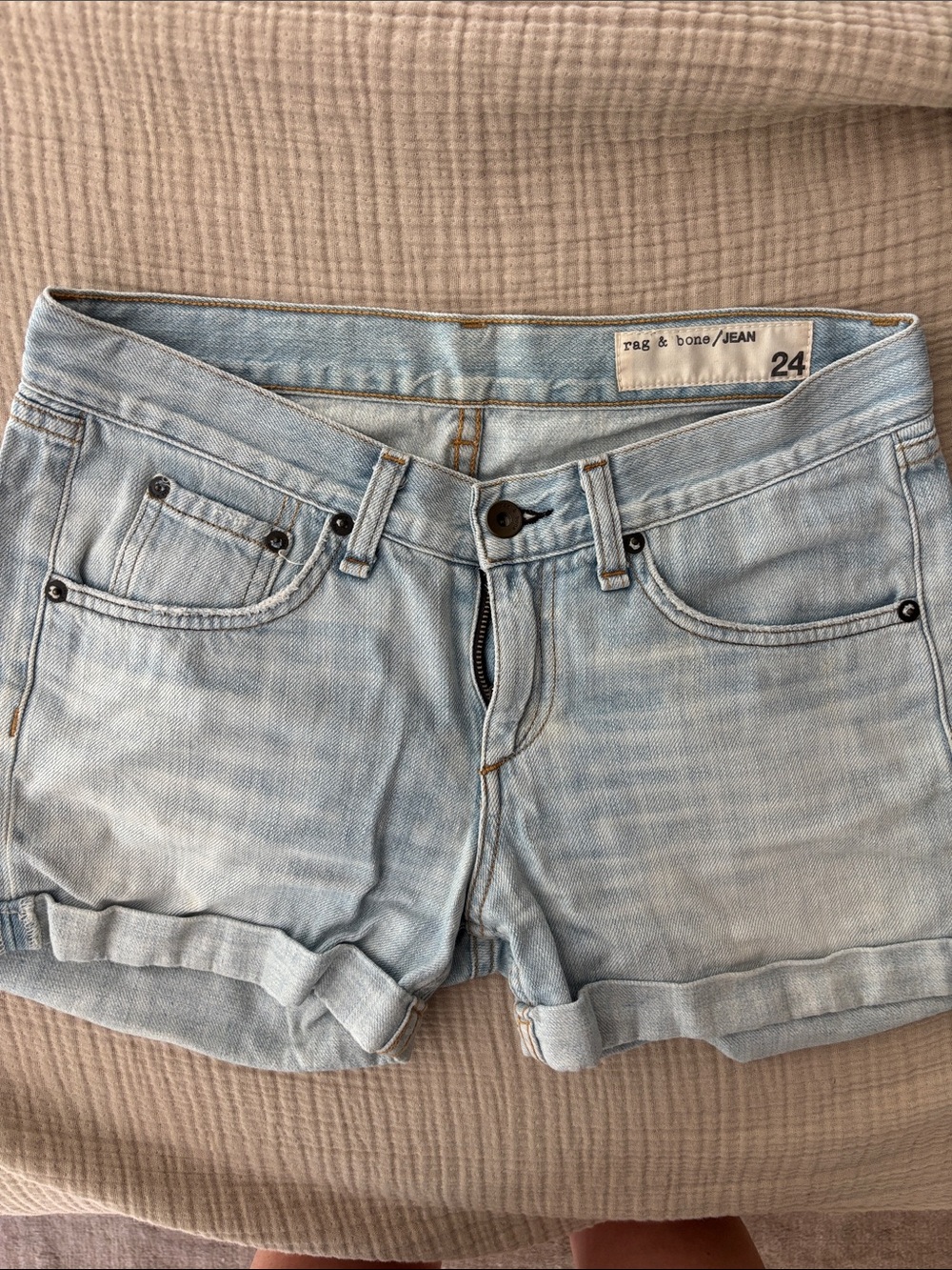 rag & bone Light Blue Denim Cuffed Jean Shorts